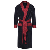 Mayfair Long Velvet Navy Dressing Gown with Quilted Satin Collar & Fold Back Cuffs