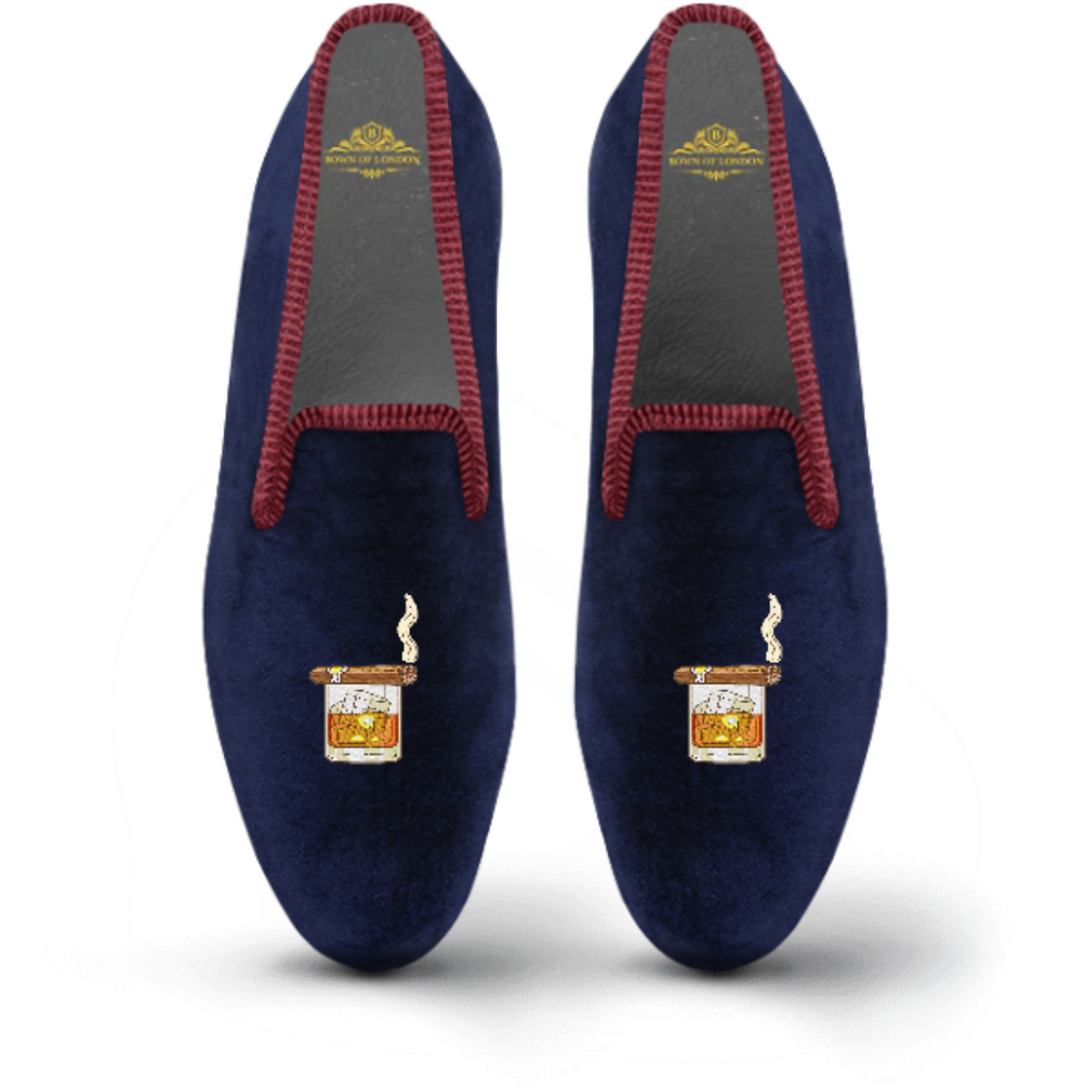 cigar on whiskey glass custom velvet slipper / shoe | Bown of London